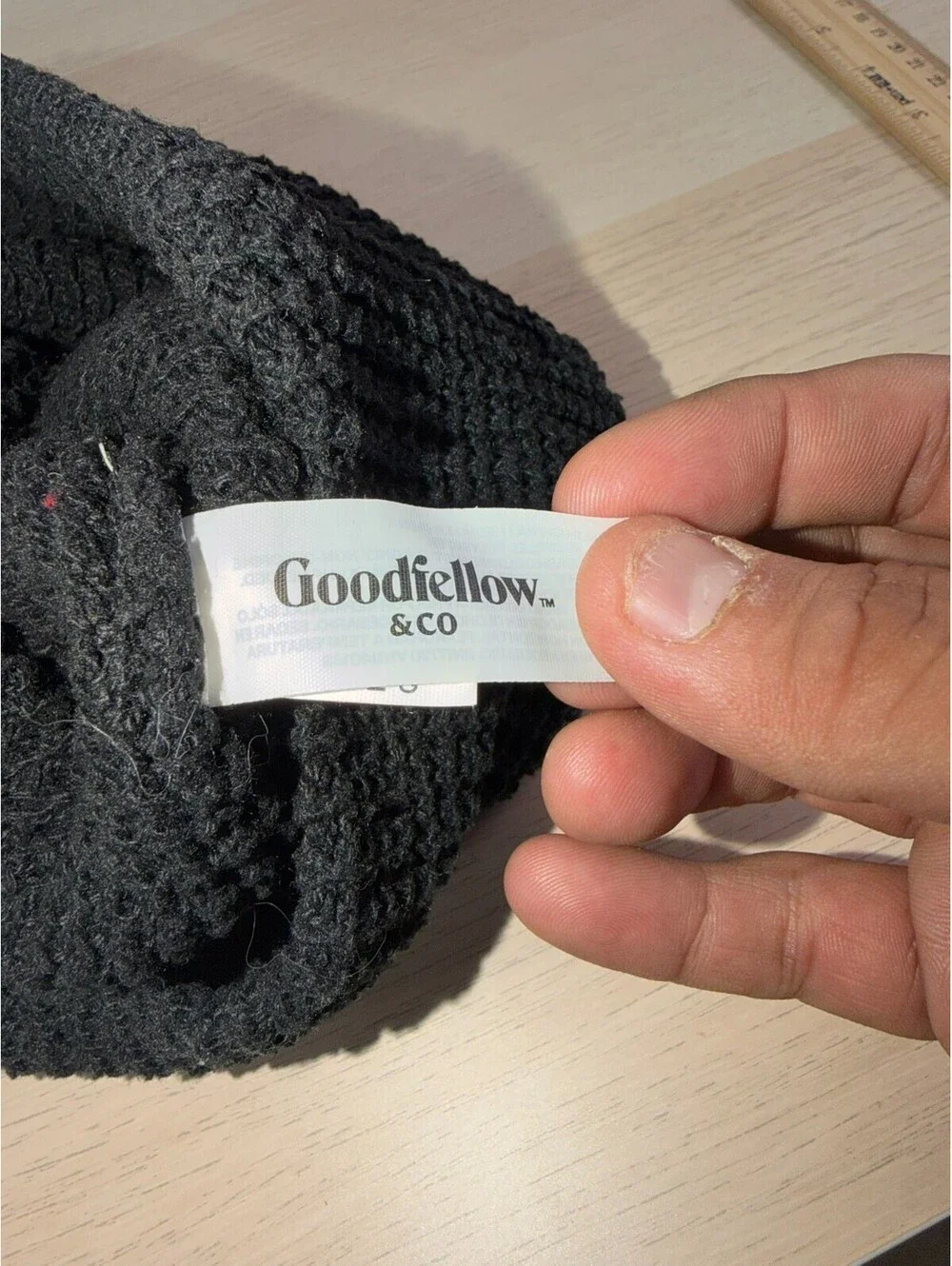 Goodfellow Co Mens Black Waffle Knit Beanie Hat One Size Winter Cap Slouchy